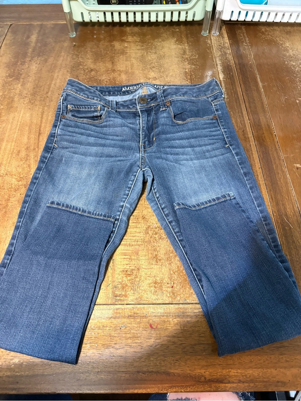 American Eagle Outfitters Blue Patchwork Ankle Jeans